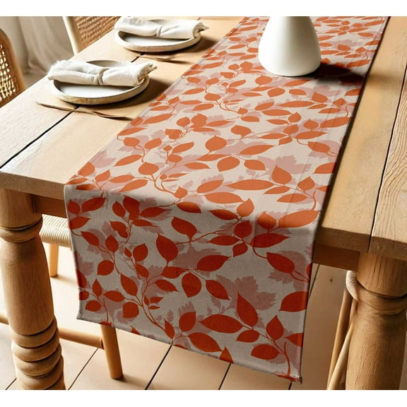 Vargottam Cotton Twill Table Runner - 14" Wide, Leaves Print, Dining Table Runner for Farmhouse & Modern Decor - Machine Washable - Multiple Sizes (60" to 120")