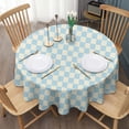 thumbnail image 3 of Light Blue and Cream Checkered Pattern Round Tablecloth 60"x60",Wrinkle Wipeable Table Cloth for Kitchen Dining Room Picnic Patio Party, 3 of 6