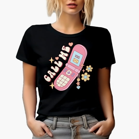 Call Me, 90s Retro Phone Valentine's Day Merch Gift, Black T-Shirt, Small