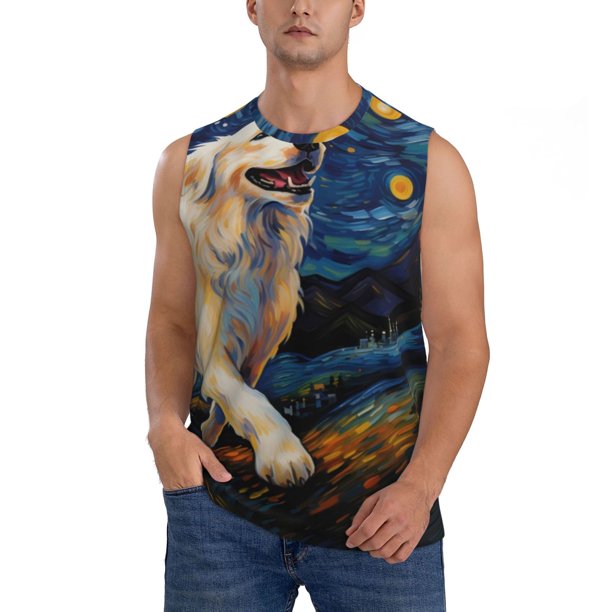 Fotbe Vintage Starry Sky Labrador A Men's Camiseta sin Mangas Estampada para Hombres, Playera Casual para Gimnasio, Entrenamiento, Playa-X-Large