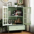 thumbnail image 2 of Modern Hallway Cupboard With Double Glass Doors And Drawer In Mint . Quality Material, Solid Wood Leg Frame, Tempered Panels. Adjustable Shelving System, Practical Space. 28''d×15''w×38''h, 48.4 Lbs, 2 of 7