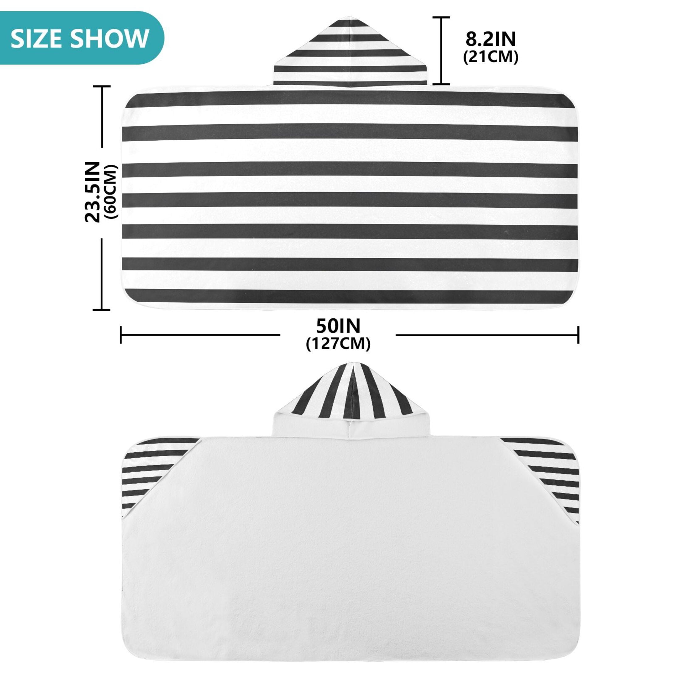 Minimalist Black and White Stripe 50x23.5" Baby Hooded Bath Towel Poncho, Quick-Dry and Triangle Pocket, Kids' Essential