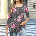 thumbnail image 3 of JTZGDY Summer Tunic Tops for Women Dressy Casual 2025 Fashion 3/4 Lenght Sleeve Floral Printed Ruched Pleated Crewneck Graphic T-Shirts Loose Fit Curvy Hem Blouse Gray#02 M, 3 of 7