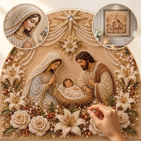 DIY Full Drill Rhinestone Diamond Art Kit, Nativity Scene Holy Family, 12 x 12 in Crystal Picture, Handmade Wall Decor Gift
