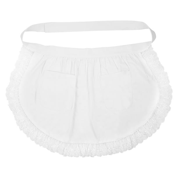 BRIGHTFUFU BESTONZON 1PC Delantal de cintura de algodón Delantal corto de encaje con bolsillos para camarera de sirvienta Servant White