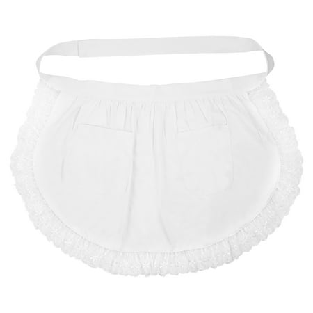 

BESTONZON 1PC Cotton Waist Apron Lace Short Apron with Pockets for Maid Waitress Servant White