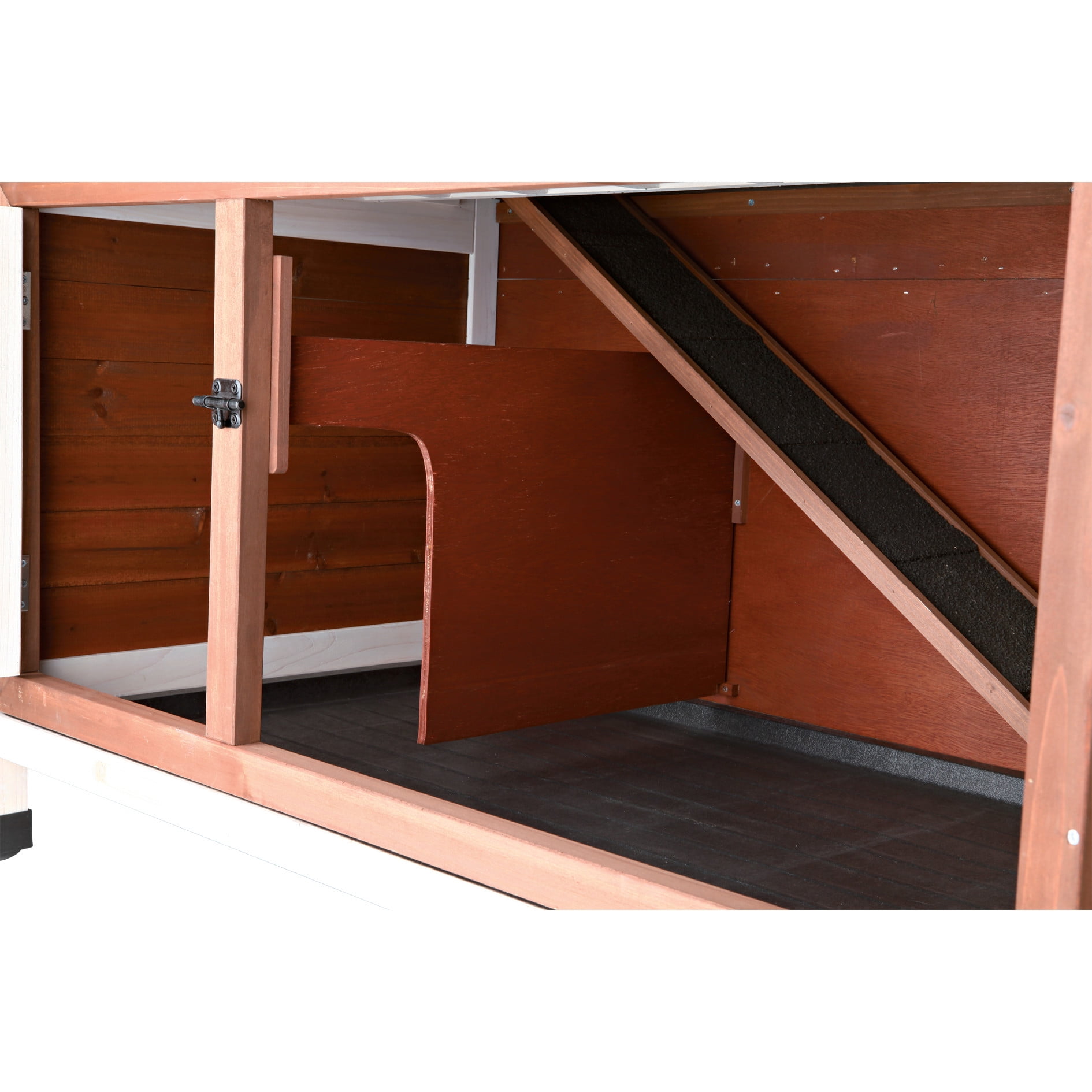 TRIXIE natura Double Weatherproof Outdoor 2-Story Wooden Small Animal Hutch with & Pull-Out Trays & Ramp, Auburn