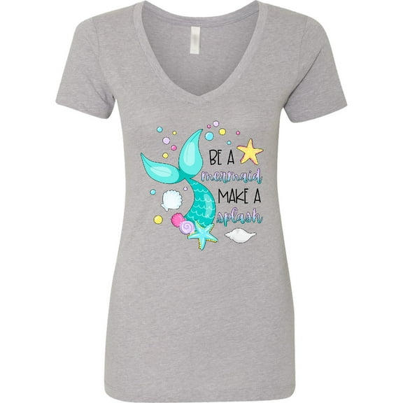 Inktastic Be a Mermaid Make a Splash Blue Mermaid Tail Women's V-Neck T-Shirt