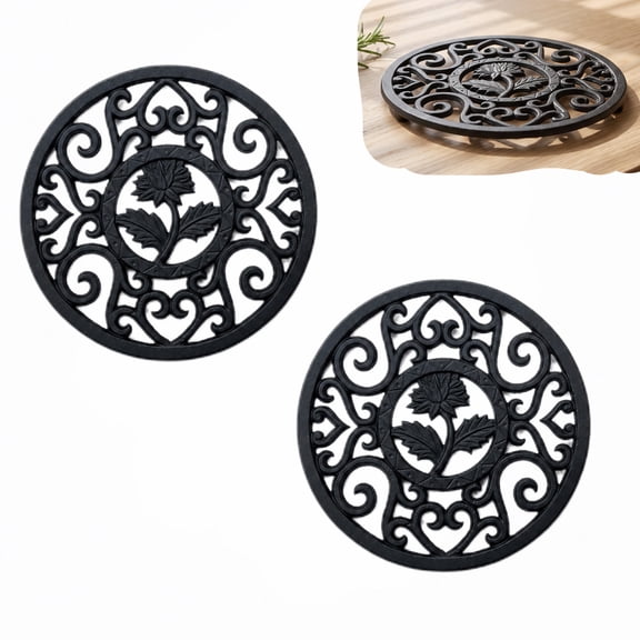 2 Pack Metal Trivets for Hot Dishes, Black Pot Holders for Kitchen Table Countertop Heat Protection and Cookware