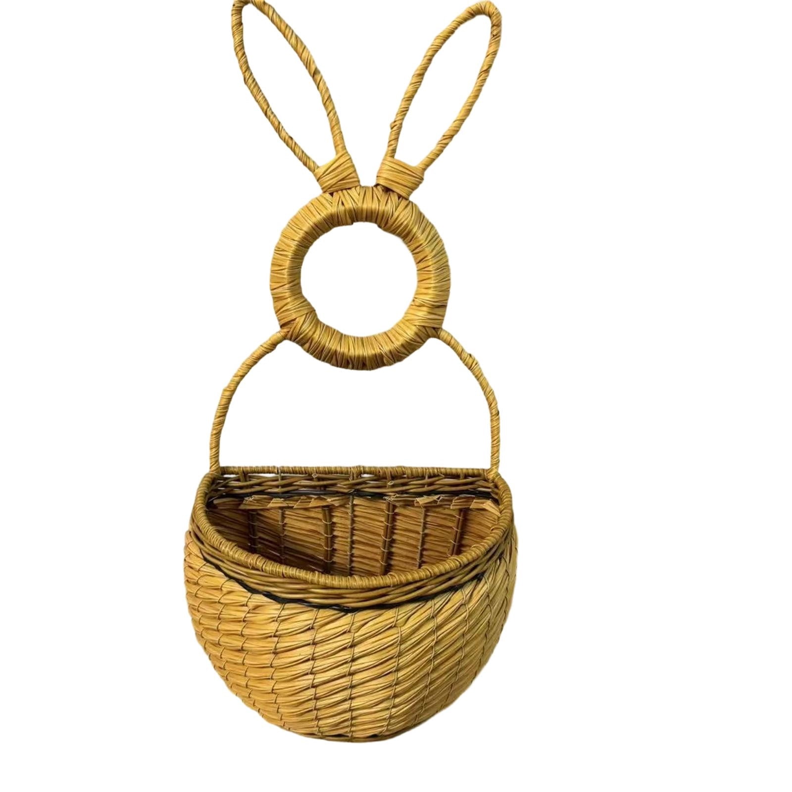 Rustic Wood Wall Hanging Basket, Bunny Shape Storage Basket for Front Door or Mantel, Easter Holiday Wall Baskets for Indoor Outdoor Decor