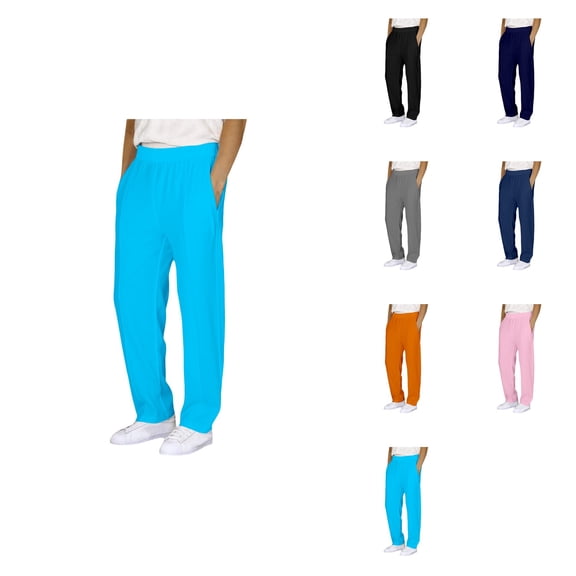 Boys' Solid Color Cotton Trousers, Elastic Waist Long Pants with Embroidery for School & Everyday Play