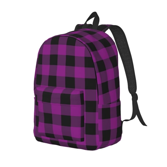 Ratiio Purple Black Plaid Print Canvas Backpack for Women & Men Retro Aesthetic Rucksack Basic Backpack for High School/College Students Travel Laptop Bag