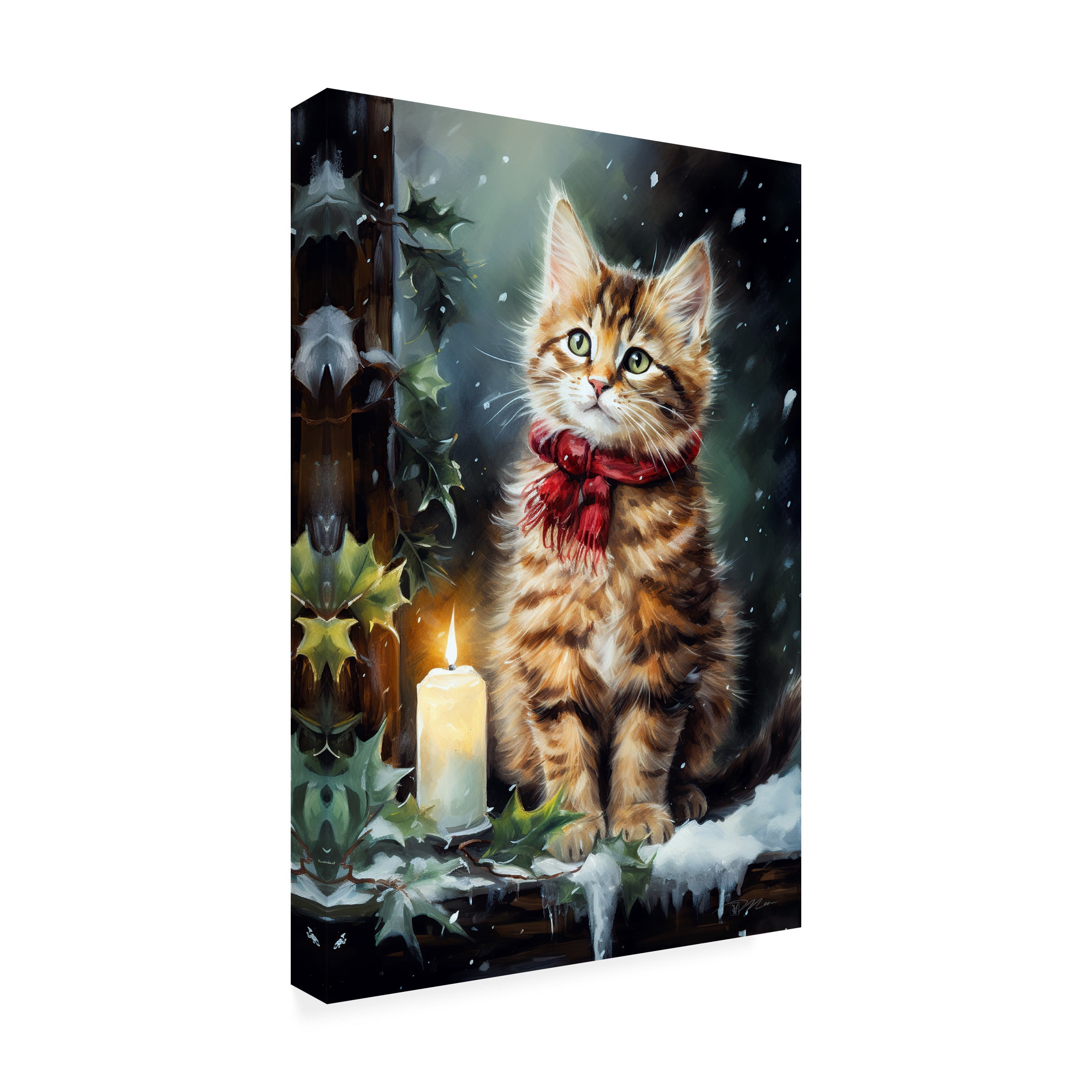 Canvas Wall Art - Momart 'Cats In The Snow 1' Wall Art for Living Room, Bedroom, or Office DÃ©cor by Trademark Fine Art - 16 x 24 Inches