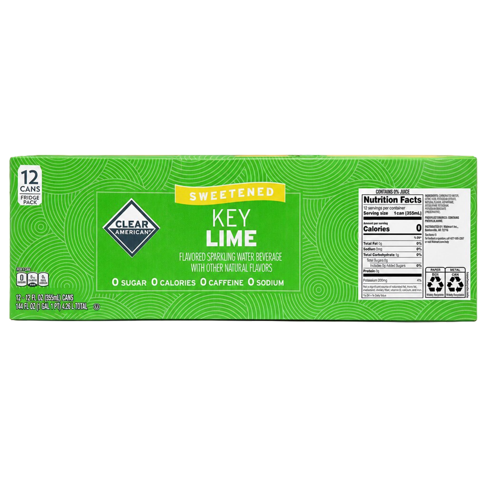 (2 pack) Clear American Key Lime Sparkling Water, 12 fl oz, 12 Count