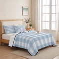 thumbnail image 5 of Queen Quilt Set 90''x96'', Light Blue Plaid Lightweight Summer Bedspread Coverlet Set with 2 Pillow Shams, Modern Minimalist Country Breathable All Season Quilt Bedding for Bedroom/Guest Room, 5 of 9