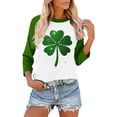thumbnail image 4 of JTZGDY Plus Size St. Patrick's Day Tops for Women Dressy Casual Raglan 3/4 Sleeve Green Gilter Shamrock Print Round Neck Graphic T-Shirts Trendy Oversized Holiday Outfit Clothes Green#01 XXXXL, 4 of 5