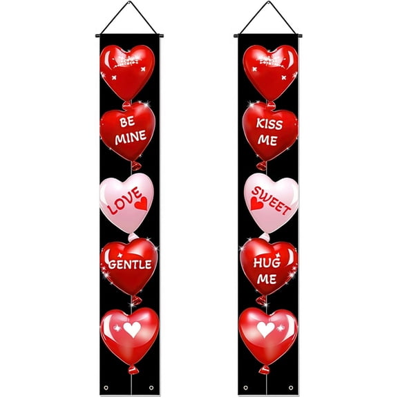 Lumumanber Red and White Valentines Day Banner Valentine Hanging Front Porch Welcome Sign Romantic Heart Balloon Party Supplies Decor Backdrop Anniversary Wedding Holiday Decoration 71x12 Inch