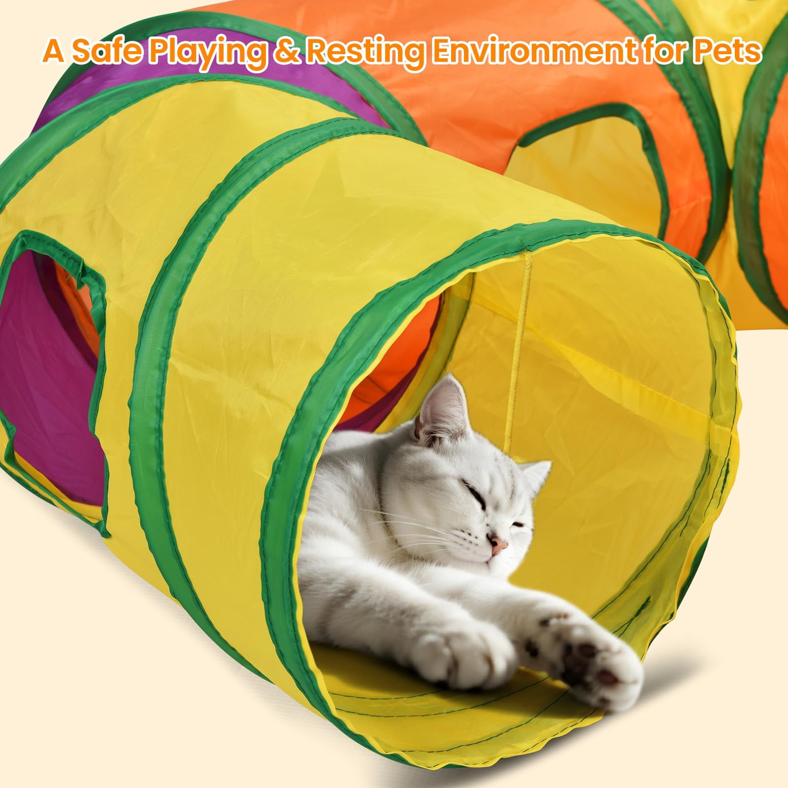 Petizer H-4-Way Collapsible Cat Tunnel, Tear-Resistant Interactive Pet Tube Toy with Dangling Ball for Indoor Cats, Kittens & Small Pets