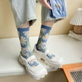 thumbnail image 5 of 5 Pairs Vintage Floral Crew Socks for Women, Soft Cotton Embroidered, Cottagecore Ruffle Socks for Casual & Dress Wear, 5 of 7