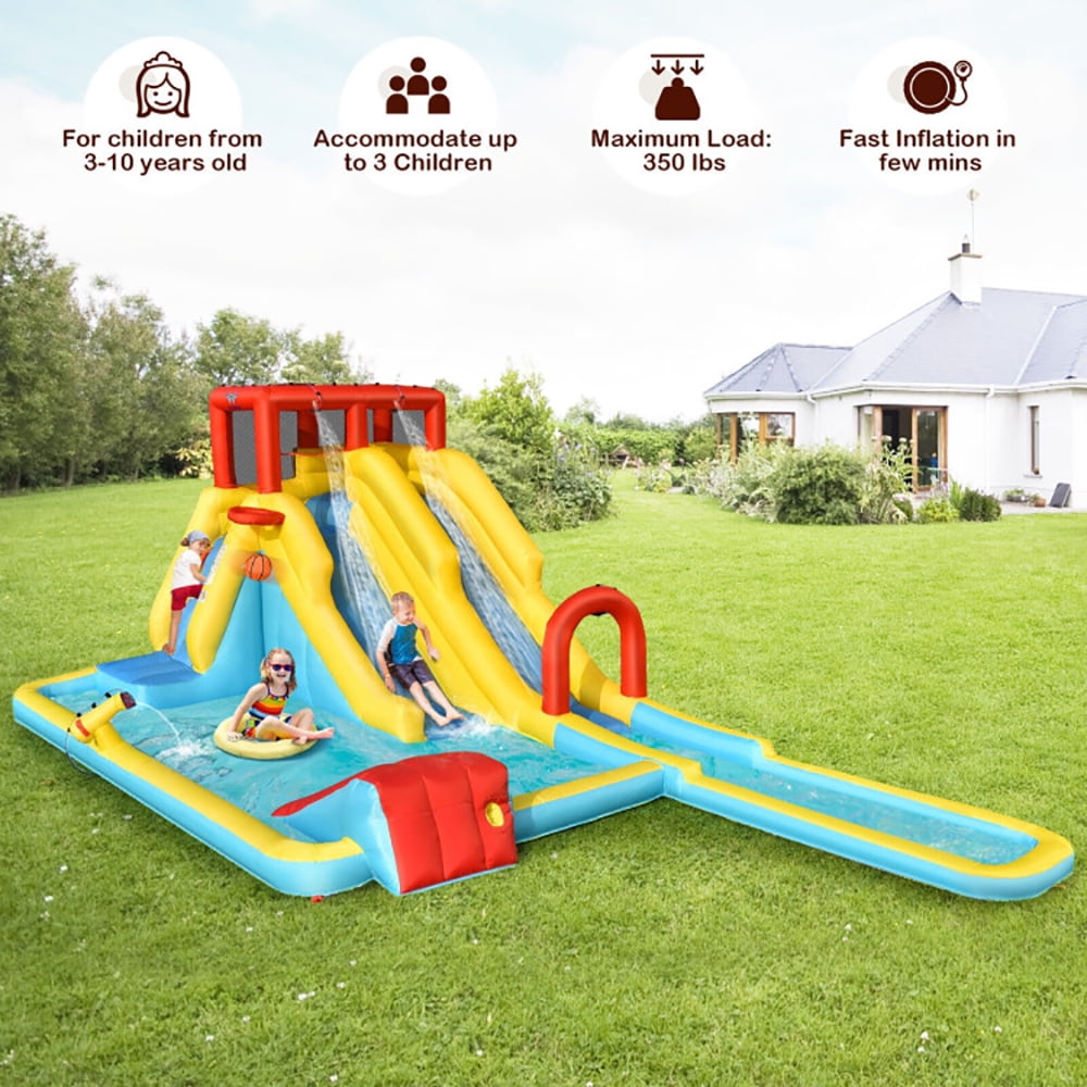 Spaco Inflatable Dual Slide Water Park Climbing Bouncer with 735W Air Blower, Jumping Castle Family Backyard Bouncy Castle, Durable Sewn with Extra Thick Material, Idea for Kids