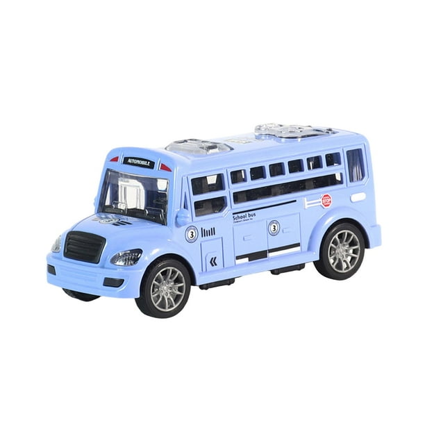 Bewildely Autobús escolar de juguete con puerta abatible para niños, adolescentes y preescolares. Kits de construcción modelo Azul 13 x 5.5 x 6 cm