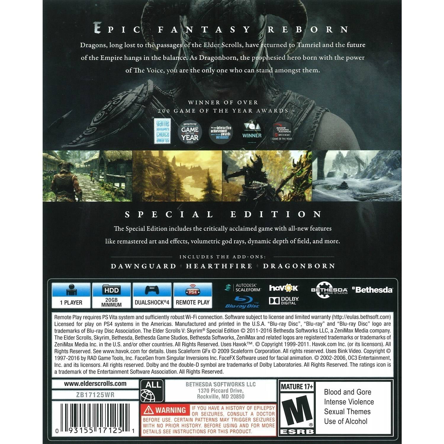 The Elder Scrolls V: Skyrim Special Edition PlayStation 4 PS4 with