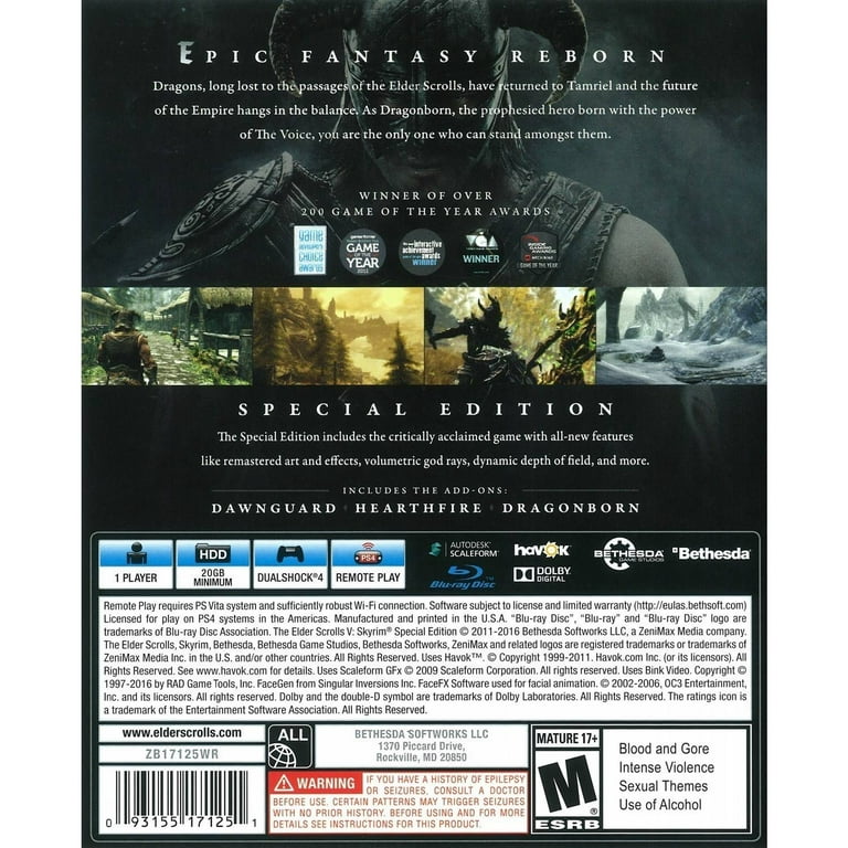 PlayStation Skyrim Special Game Role Elder Scrolls Playing Edition - - The V: 4 Bethesda