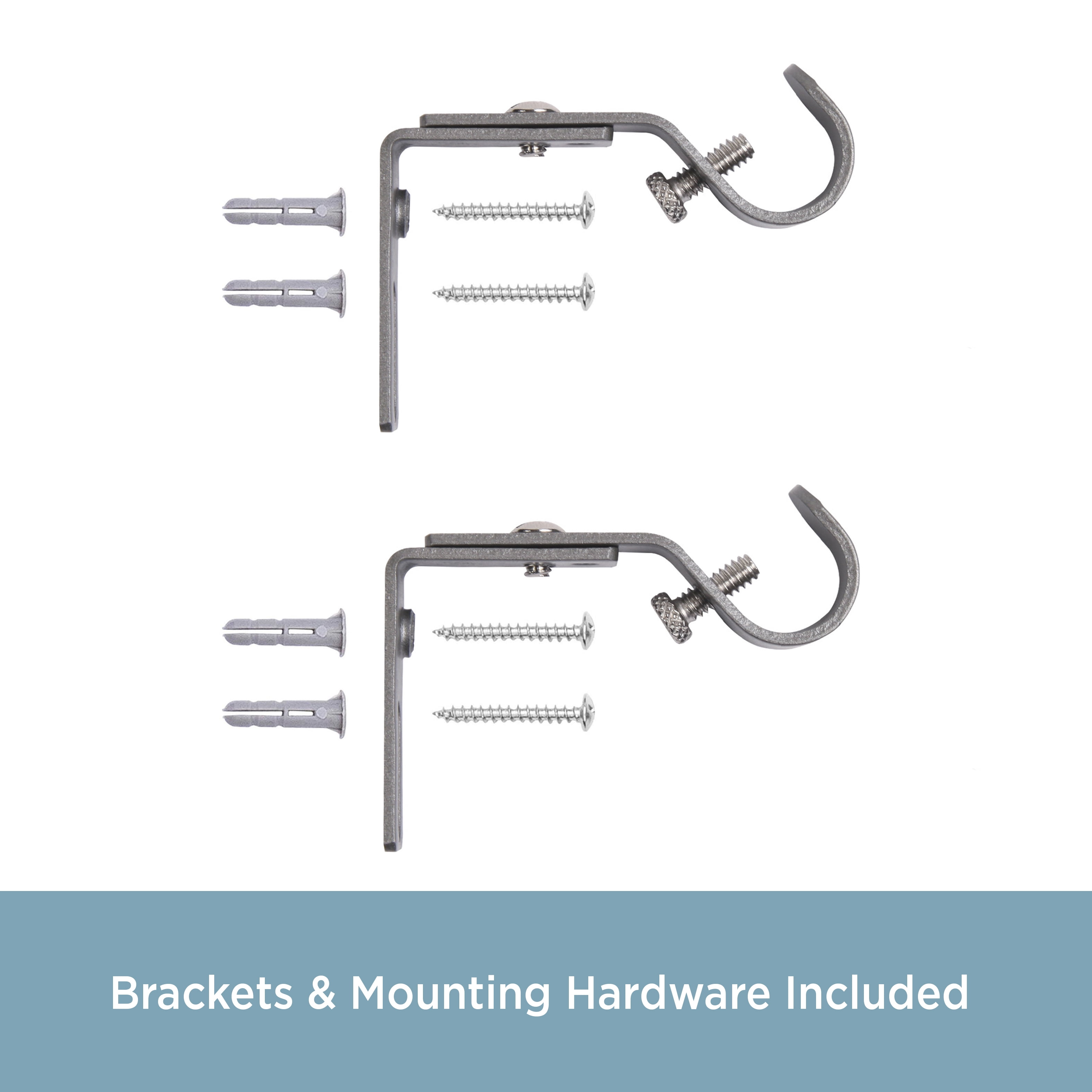 Kenney 5/8" Adjustable 2.5-3" Curtain Rod Mounting Brackets, Set of 2, Polished Pewter