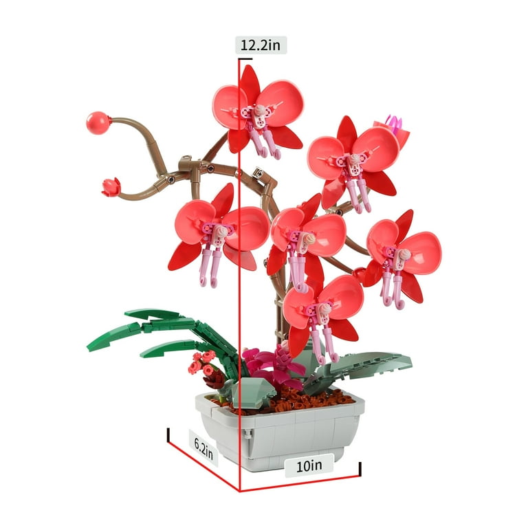 HI-Reeke Flower Building Block Set Orchid Botanical Bonsai Building Kit Toy  Gift for Kid Adult Red 