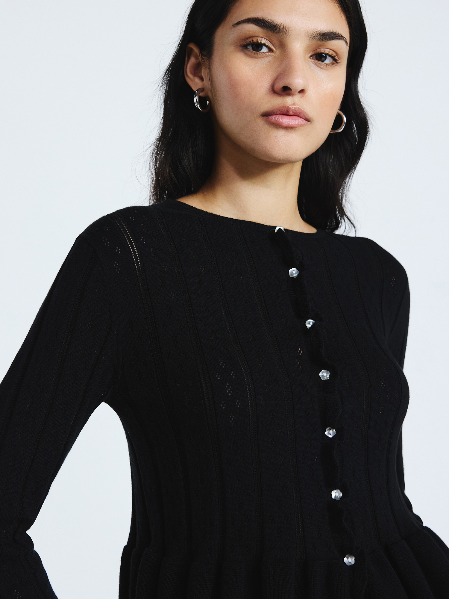 Scoop Women's and Women's Plus Peplum Ruffle Cardigan Sweater, Lightweight, Sizes XS-4X