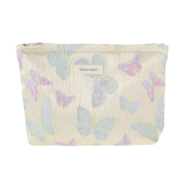 Bolsas de Maquillaje de Mariposa Portátiles Únicas 1 Pc de Poliéster Beige Azul Grande