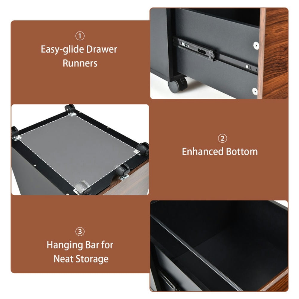 Demi Bonn 2 Drawer Rolling Filing Cabinet with 2 Locking Wheels, Wood Storage Cabinet, Brown