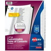 Avery Ready Index 31 Tab Dividers, Customizable TOC, 1 Set (11128)