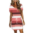 thumbnail image 3 of THDHVS Casual Dresses for Women,Womens Dresses,V Neck Midi Dress with Short Sleeve Side Pocket and Tie Detail Print Hot Pink, 3 of 7
