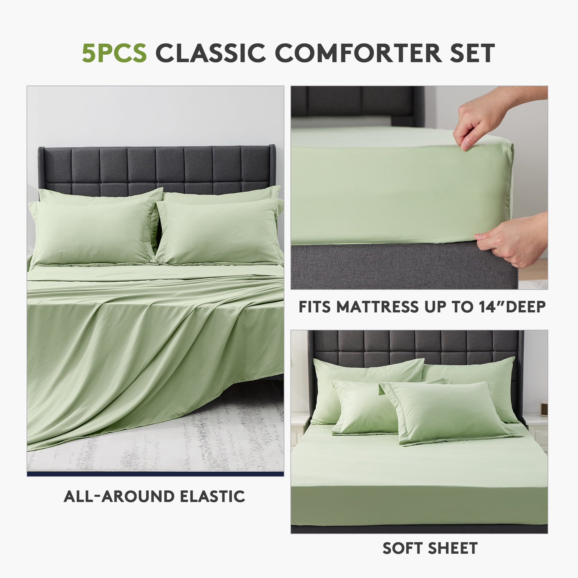 WISHEAD Twin Bed in a Bag Comforter Set with 5 Pieces for Girls and Boys Sage Green All Season Bedding Sets with Comforter, Pillow Sham, Flat Sheet, Fitted Sheet and Pillowcase