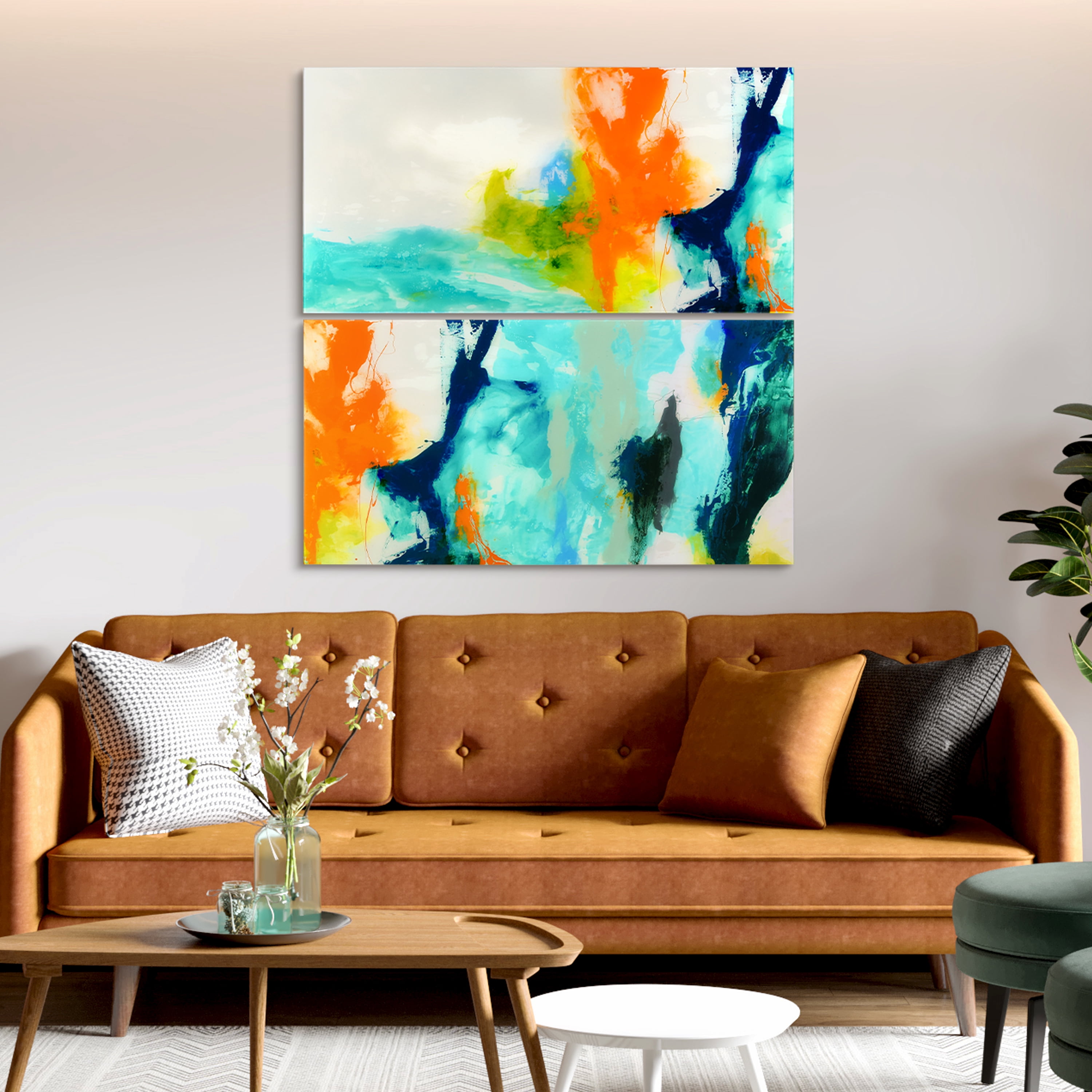 Empire Art Direct Tidal Abstract 1 & 2 Frameless Free Floating Tempered Glass Panel Graphic Wall Art, 24" x 48" each, Ready to Hang