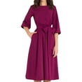 thumbnail image 1 of TSADFHJI Jupe en Satin Maxi Couleur Unie Col Rond Manches Mi-Longues Robe Ligne A Femme P Violet, 1 of 6