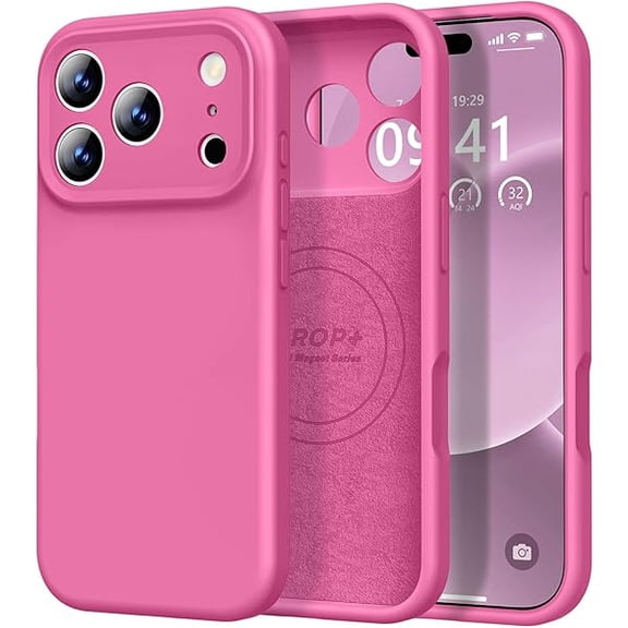 ZHU997 Magnetic Compatible with iPhone 17 Pro Case (Compatible with Magsafe) (Upgraded Camera Protection) Liquid Silicone Shockproof Full Body Protective Phone Cover for Women Men, Pitaya, 6.3”