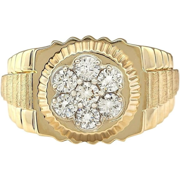 beryl_creation 1.22 Ct Round Cut White Diamond Wedding Engagement Cluster Pinky Ring For Men's 14K Yellow Gold Plated 925 Sterling Silver -8.5