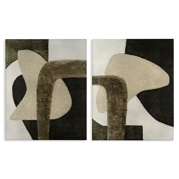 Stupell Industries Minimalist Brown Beige Shapes Abstract Painting Wrapped Canvas Art Print Wall Art, 16 x 20, Set of 2