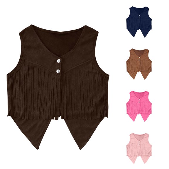 Kids Boys Western Wear Sleeveless Tassel Vest Girls Halloween Cowgirl Costume For Kids Western Outfit 5-14 Years