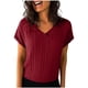 thumbnail image 1 of Mujeres Manga Larga Tops Moda Color Sólido Blusa de Lino con Botones Decorativos Y Rayas Cuello Redondo, Casual 3/4 Manga Tee para la Primavera Trajes Diarios, 1 of 6