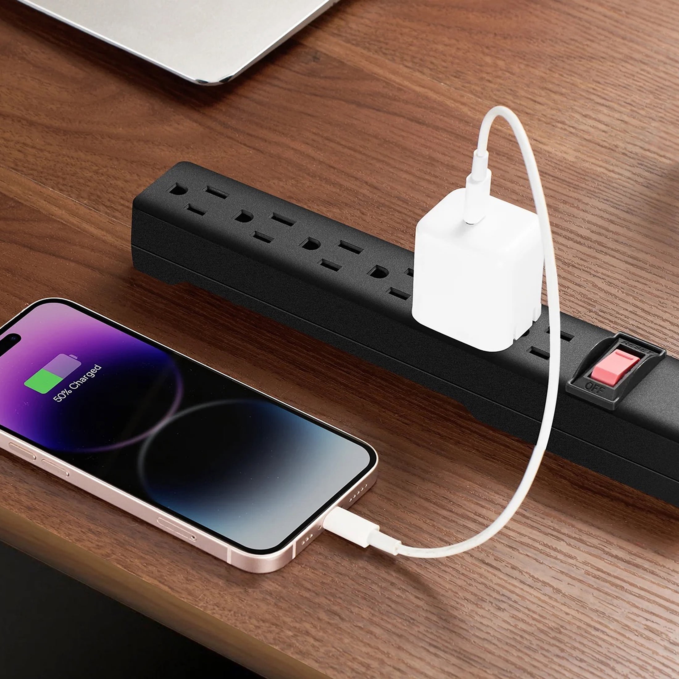 Hyper Tough Power Strip with 6 Outlets, 2.5 ft Flat Cord