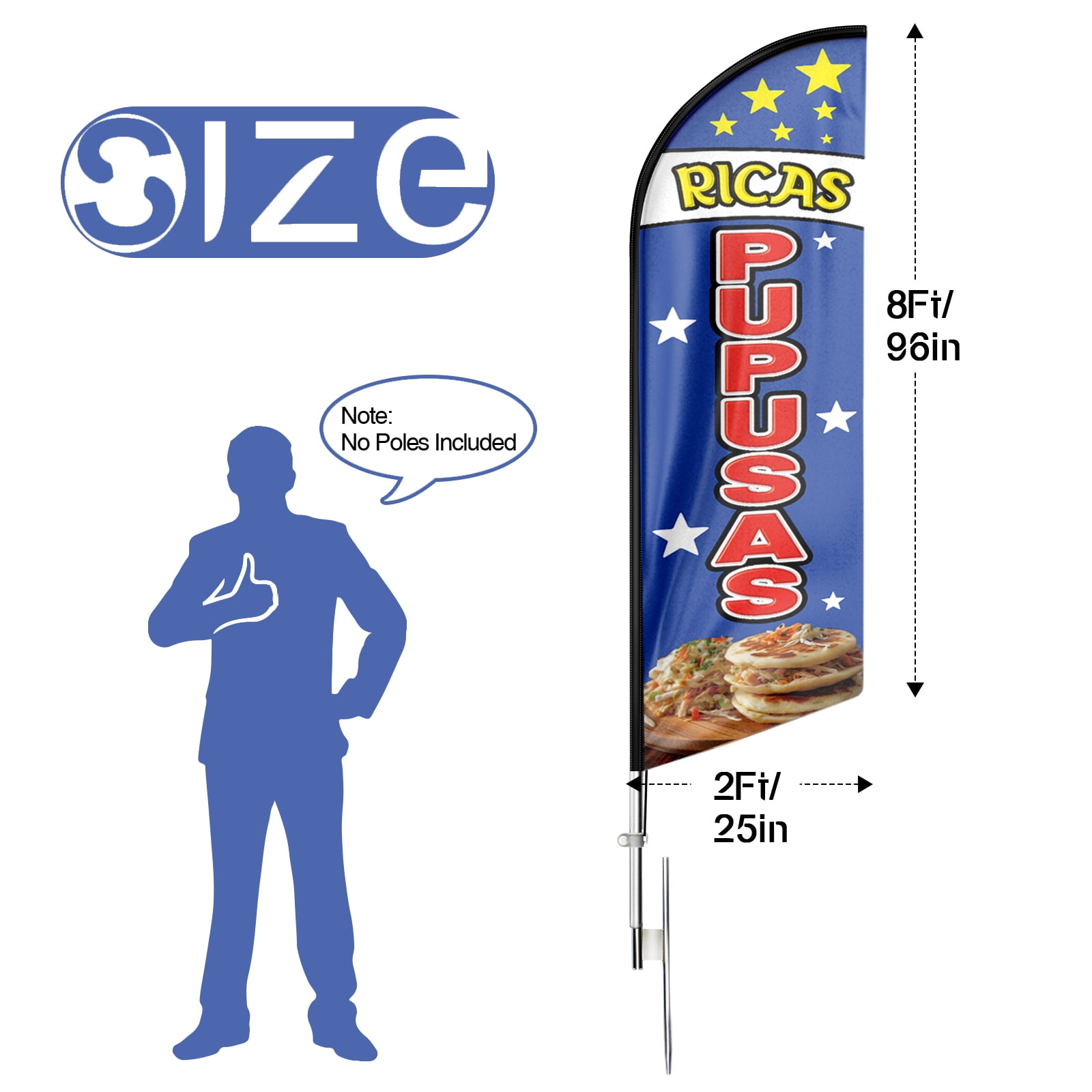 Ricas Pupusas Sign Feather Flag ,8FT Ricas Pupusas outdoor advertising flag, Ricas Pupusas Business Sign,Ricas Pupusas Swooper Flag（FLAG ONLY）