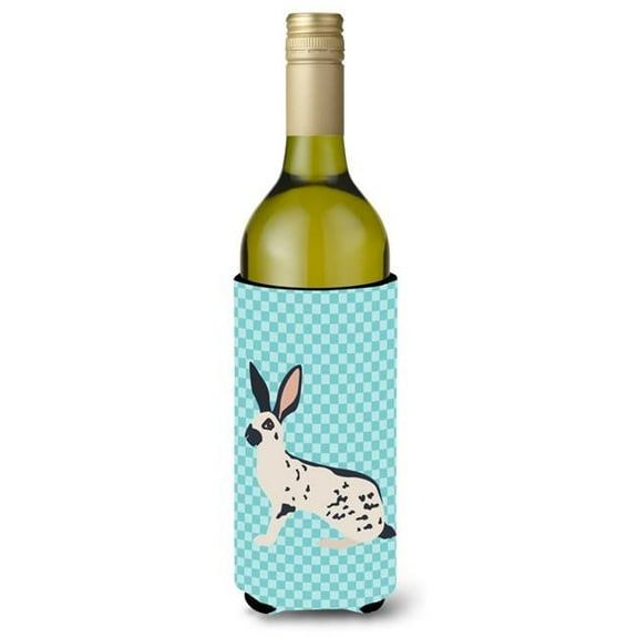 Carolines Treasures BB8135LITERK English Spot Rabbit Blue Check Wine Bottle Beverge Insulator Hugger