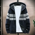 thumbnail image 2 of DHFJKG Mens Zip Up Hoodies Knitted Sweaters With Fuzzy Warm Lining Loose Fit Long Sleeve Hooded Drawstring Knitting Cardigan Coat With Pockets Striped Color Block Classic Outerwear, 2 of 7