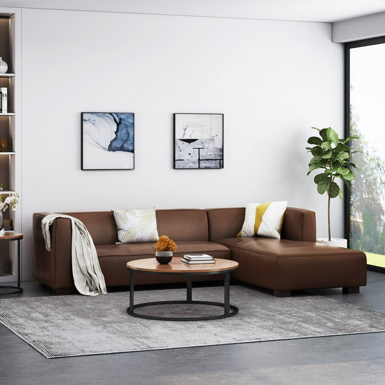 Brown couch with chaise lounge deals