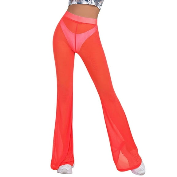 Women's Flowy Summer Beach Pants Sheer Mesh Cover Up Casual Wide Leg Palazzo Trousers Lightweight Comfortable Outfit