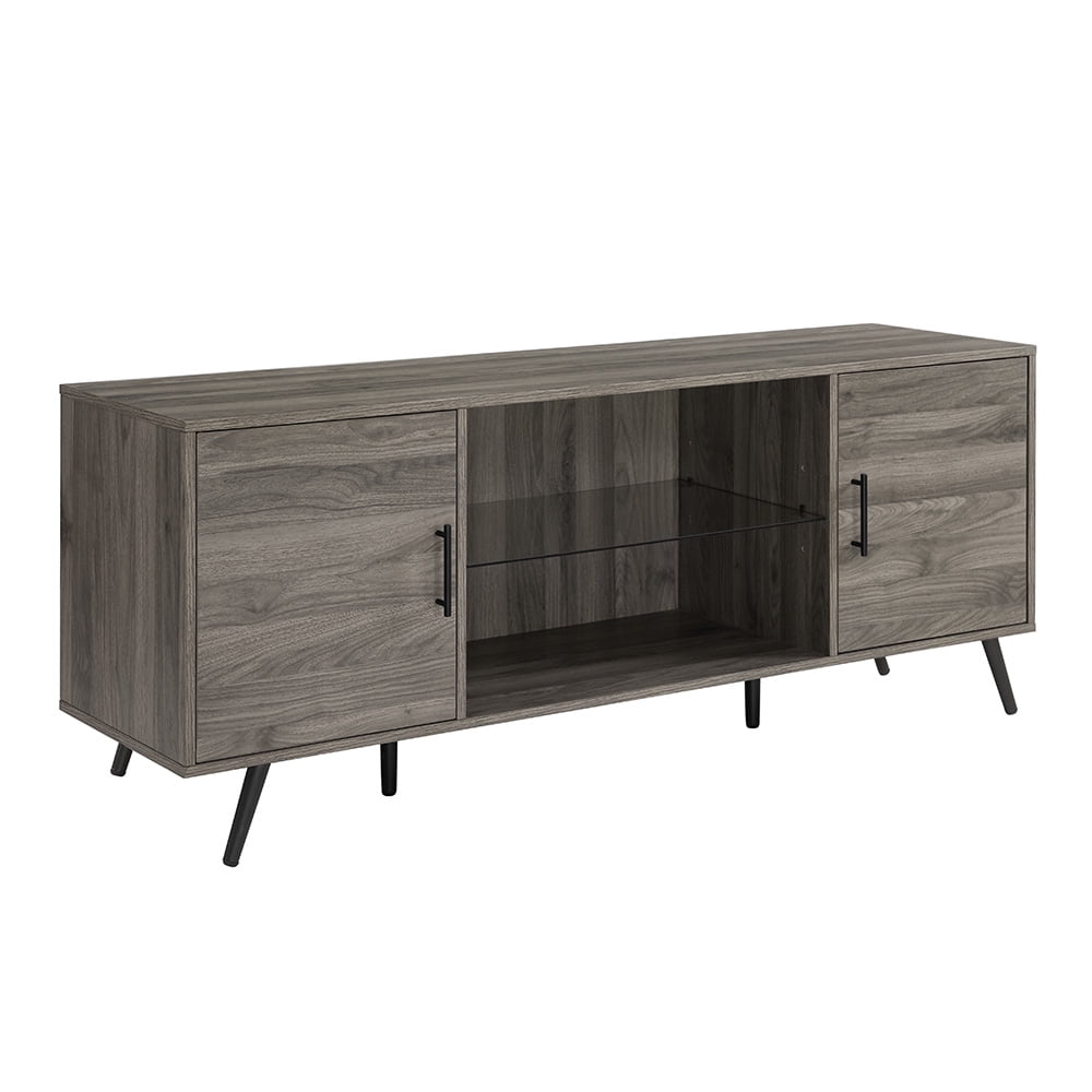 Walker Edison Mid Century 2-Door TV Stand for TVs Up to 68", Slate Grey