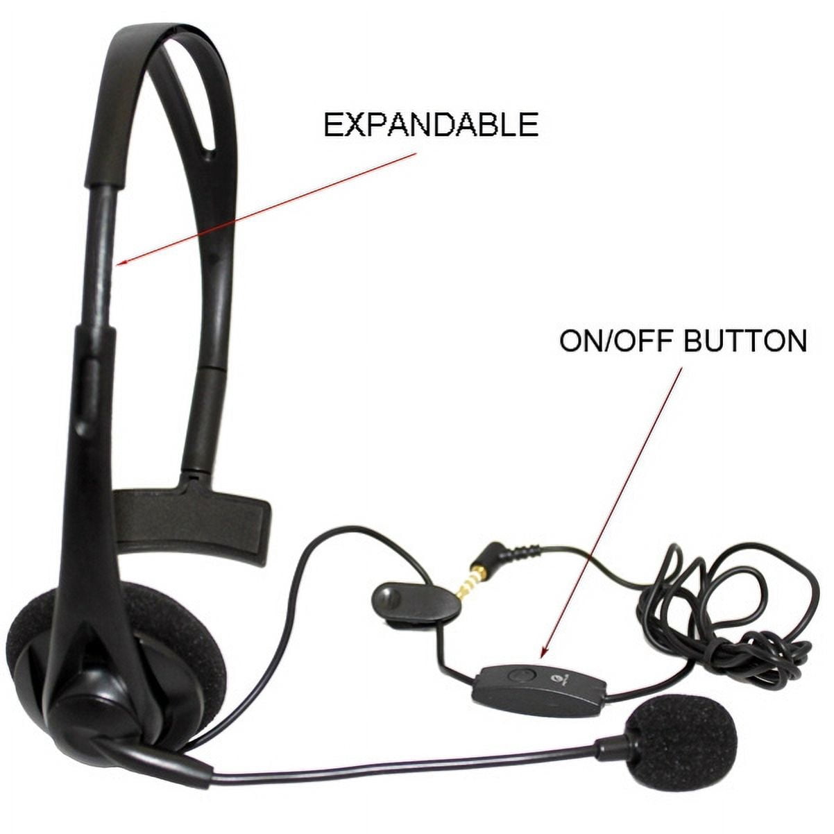 Earphone w Mic Wired Mono Headphone for Kyocera DuraXV Extreme -- Headset 3.5mm Single Earbud Hands-free Microphone Over-the-Head compatible with Kyocera DuraXV Extreme Flip Phone